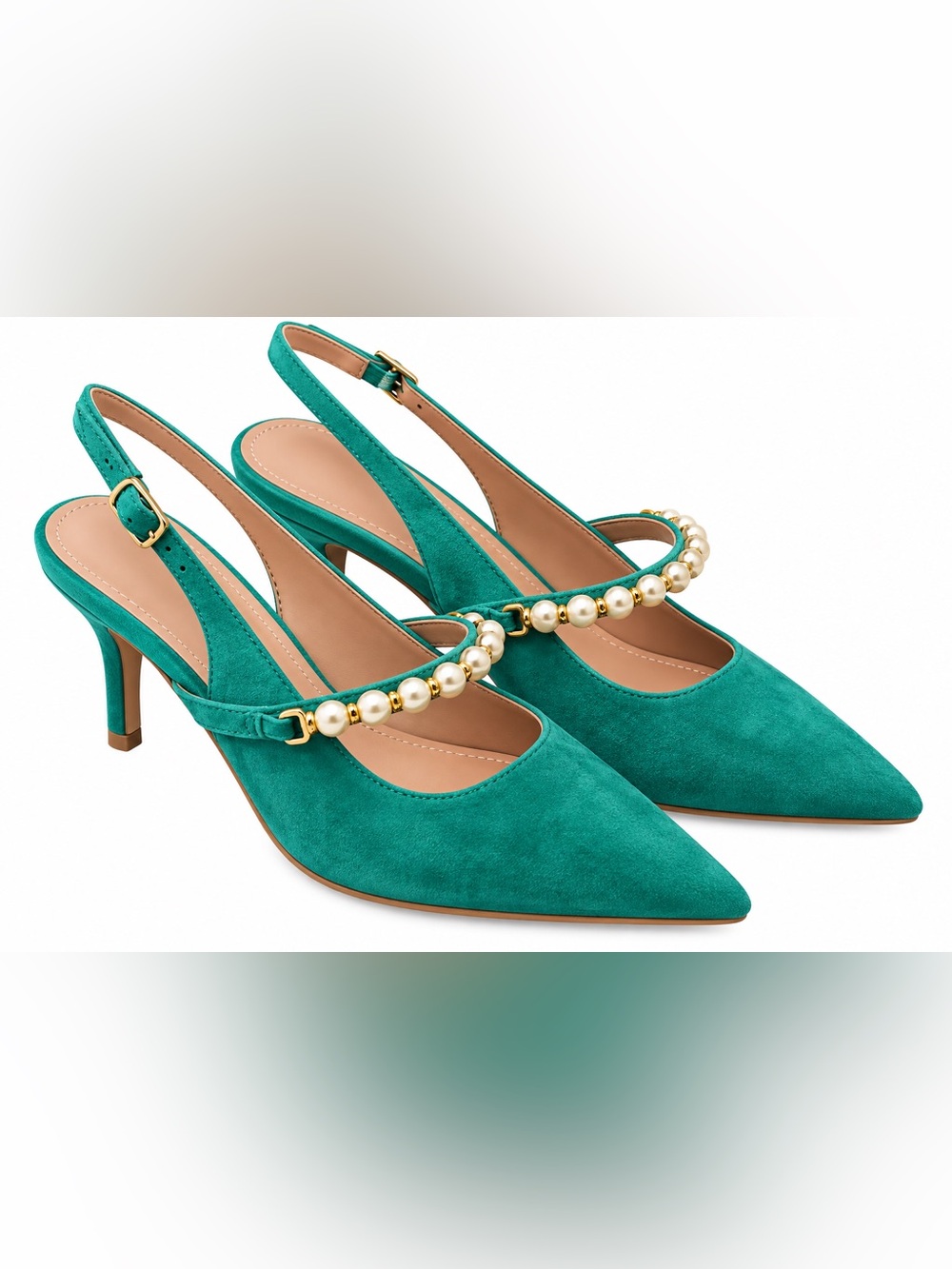 Paolo Yemina-L Green suede Pearl Strap Heels US 5 1/2 Like New